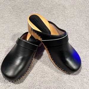 Black Leather Clogs by Bjork